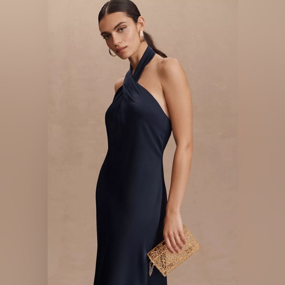 New Bhldn Ruby Twist Halter Satin Gown Midnight B… - image 3